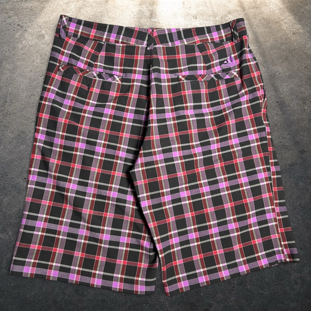 Adidas Plaid Golf Shorts Black Pink Purple Retro Skater Mens Size 32